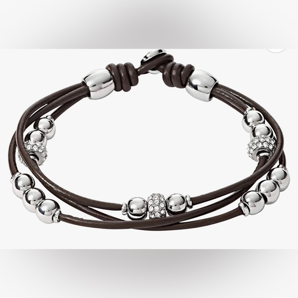 Fossil bracelet stainless steel & leather